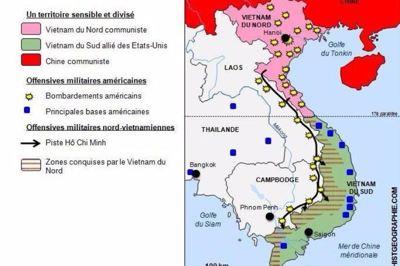 Mapa de la distribución de Vietnam.