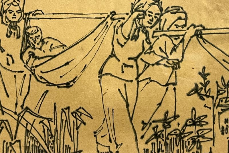 dessin représentant des femmes en ao ba ba pendant la guerre du vietnam sourcemusée des beaux arts d'hochiminh ville