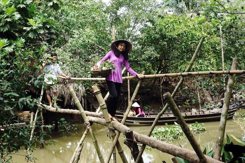 cruzar el puente de cuerda. Fuente: Internet. (es una de las actividades únicas en Vietnam)