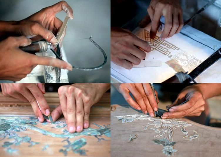 Der Prozess der Perlmuttintarsien spiegelt das vietnamesische Erbe in einer Kulturreise wider. (Quelle: Hà Nội mới)