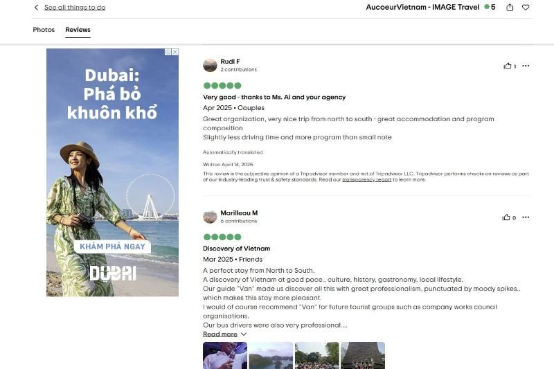feedback des clients sur tripadvisor - aucoeurvietnam