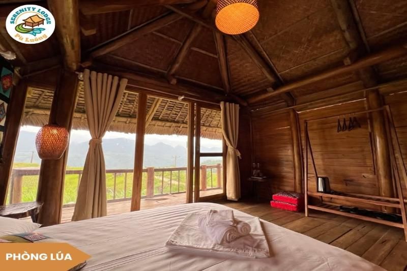 Pu Luong Serenity Lodge - chambre double avec vue sur la montagne. Source : Pù Luông Serenity Lodge