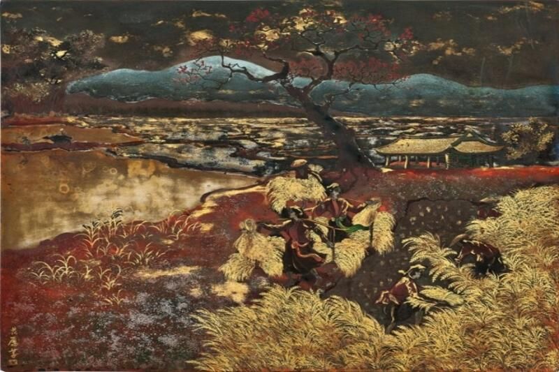 la peinture laque vietnam - la récolte de pham hau