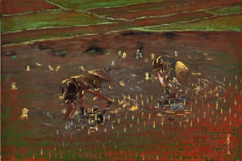 le peinture laque vietnam de pham hau sur repiquage de riz (1)