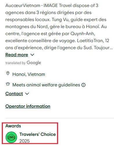 tripadvisor traveller's choice 2025 pour aucoeur vietnam