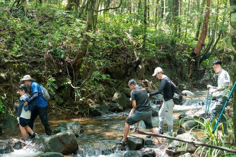 La imagen muestra una experiencia de senderismo en el Parque Nacional de Phu Quoc, una actividad ideal para los amantes de la naturaleza que se preguntan: ¿Qué hacer a Phu Quoc?