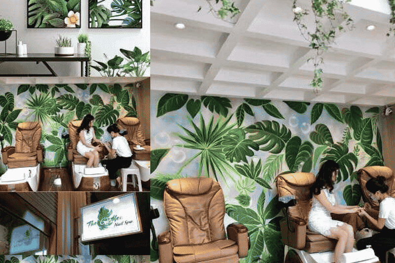 interior de the garden nail spa con decoración tropical y zona de pedicura en hanói. (1)