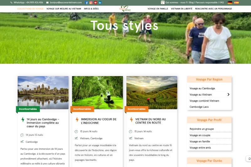 tous les styles de circuits sur le page aucoeurvietnam