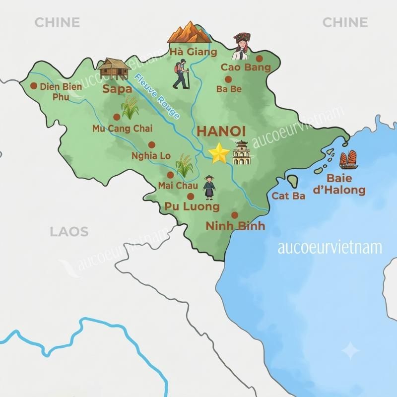 Carte de voyage dans le nord - sapa vietnam et ha giang loop